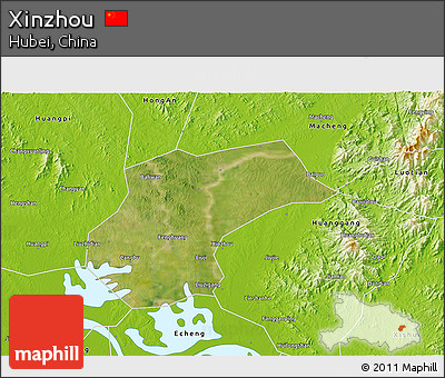 Satellite 3D Map of Xinzhou, physical outside