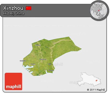Satellite 3D Map of Xinzhou, single color outside