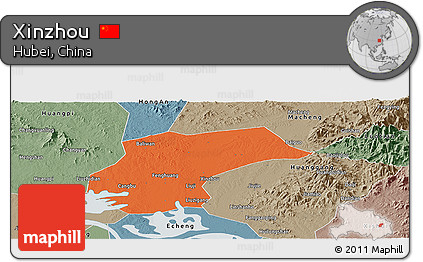 Political Panoramic Map of Xinzhou, semi-desaturated
