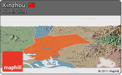 Political Panoramic Map of Xinzhou, semi-desaturated
