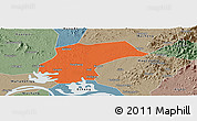 Political Panoramic Map of Xinzhou, semi-desaturated