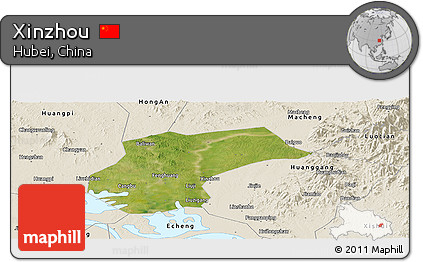 Satellite Panoramic Map of Xinzhou, shaded relief outside