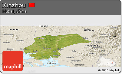 Satellite Panoramic Map of Xinzhou, shaded relief outside