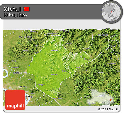Physical 3D Map of Xishui, satellite outside