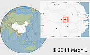 Savanna Style Location Map of Xishui, highlighted country, hill shading