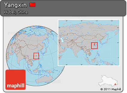 Gray Location Map of Yangxin, within the entire country