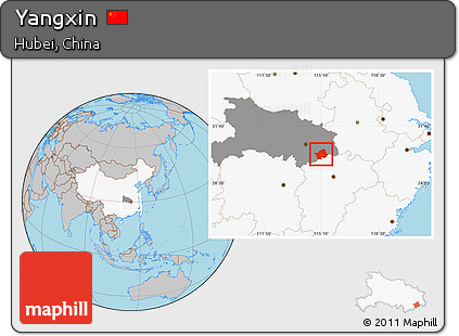 Gray Location Map of Yangxin, highlighted country, highlighted parent region