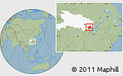 Savanna Style Location Map of Yangxin, highlighted parent region, hill shading