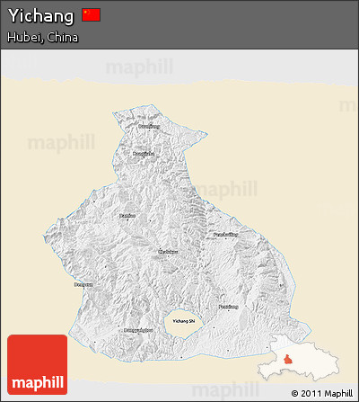 Classic Style 3D Map of Yichang, single color outside