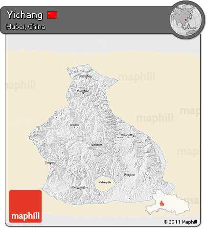 Classic Style 3D Map of Yichang, single color outside