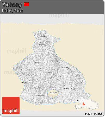 Classic Style 3D Map of Yichang, single color outside