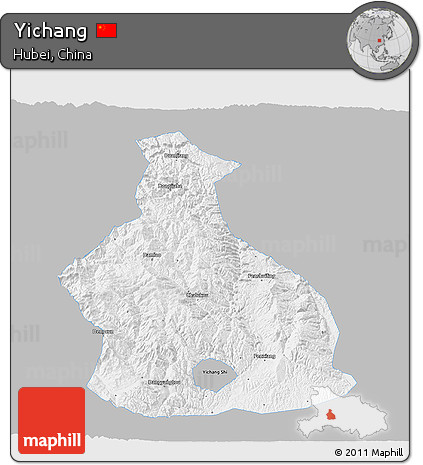 Gray 3D Map of Yichang, single color outside
