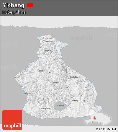 Gray 3D Map of Yichang, single color outside