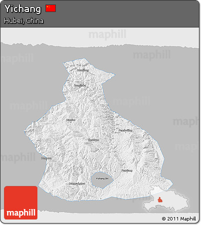 Gray 3D Map of Yichang, single color outside