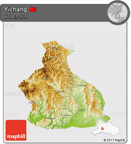 Physical 3D Map of Yichang, cropped outside