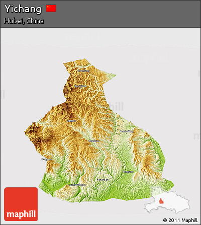 Physical 3D Map of Yichang, cropped outside