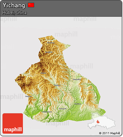 Physical 3D Map of Yichang, cropped outside