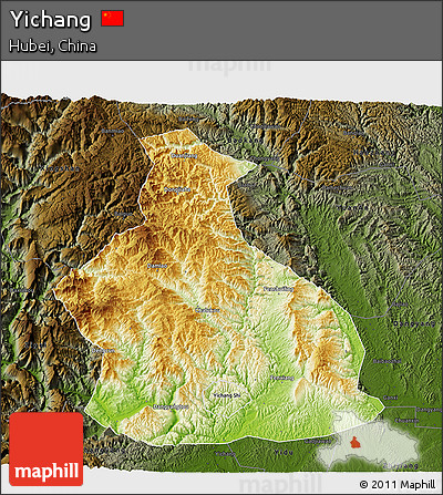 Physical 3D Map of Yichang, darken