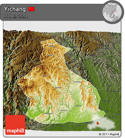 Physical 3D Map of Yichang, darken