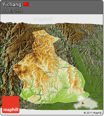 Physical 3D Map of Yichang, darken