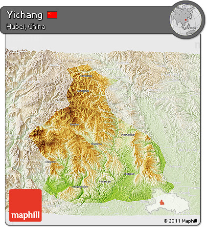 Physical 3D Map of Yichang, lighten