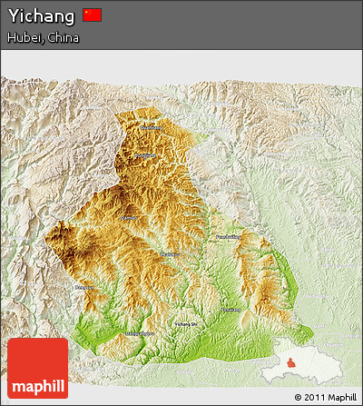 Physical 3D Map of Yichang, lighten
