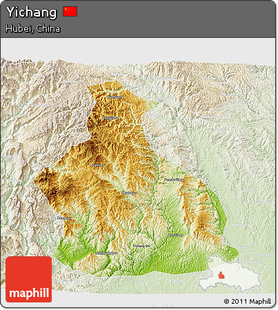 Physical 3D Map of Yichang, lighten