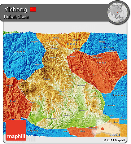 Physical 3D Map of Yichang, political outside