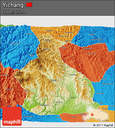 Physical 3D Map of Yichang, political outside