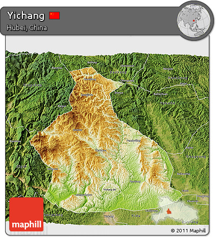 Physical 3D Map of Yichang, satellite outside