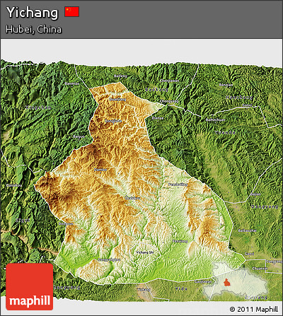 Physical 3D Map of Yichang, satellite outside