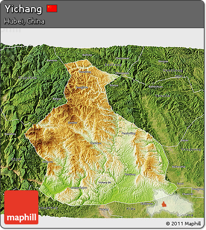 Physical 3D Map of Yichang, satellite outside