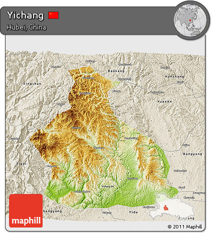 Physical 3D Map of Yichang, shaded relief outside