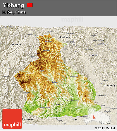 Physical 3D Map of Yichang, shaded relief outside