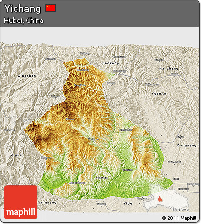 Physical 3D Map of Yichang, shaded relief outside