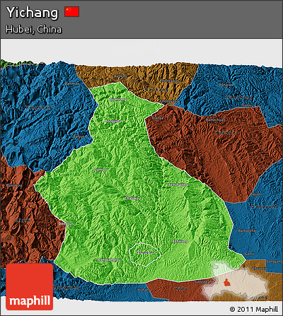 Political 3D Map of Yichang, darken