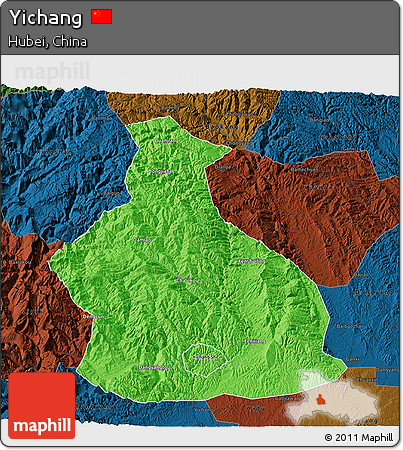 Political 3D Map of Yichang, darken