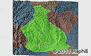 Political 3D Map of Yichang, darken, semi-desaturated