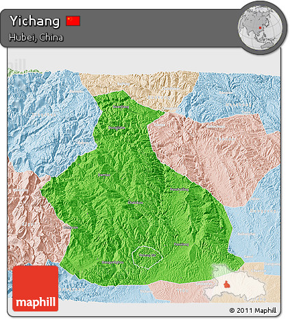 Political 3D Map of Yichang, lighten
