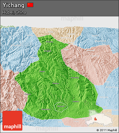 Political 3D Map of Yichang, lighten