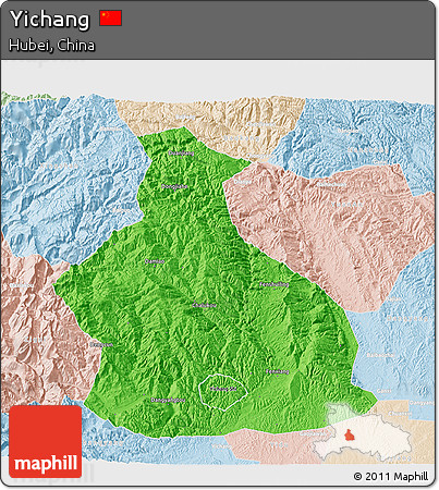 Political 3D Map of Yichang, lighten