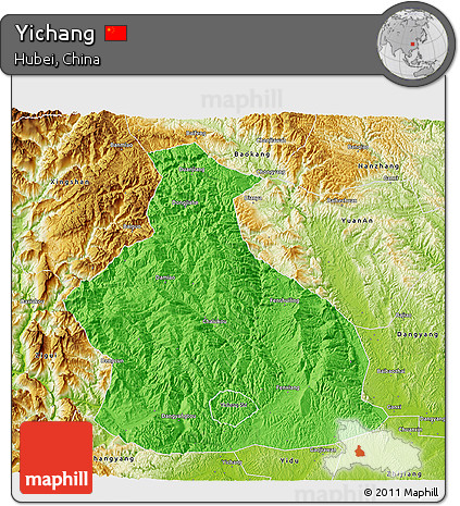 Political 3D Map of Yichang, physical outside