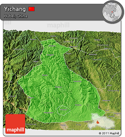 Political 3D Map of Yichang, satellite outside