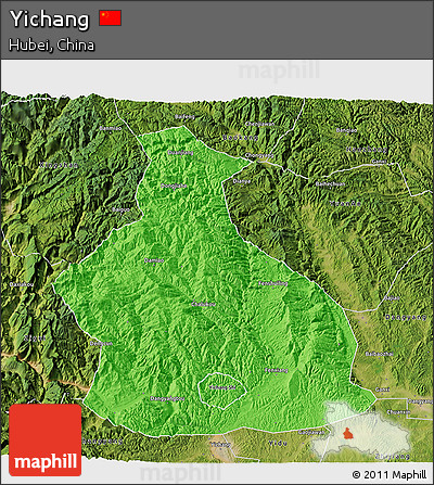 Political 3D Map of Yichang, satellite outside