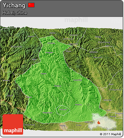 Political 3D Map of Yichang, satellite outside