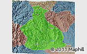 Political 3D Map of Yichang, semi-desaturated