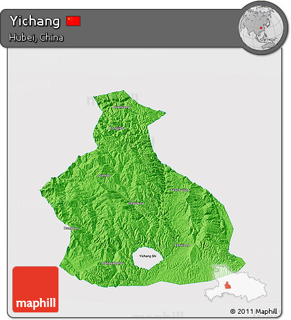 Political 3D Map of Yichang, single color outside