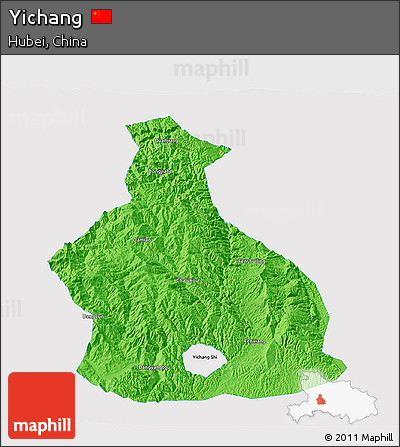 Political 3D Map of Yichang, single color outside