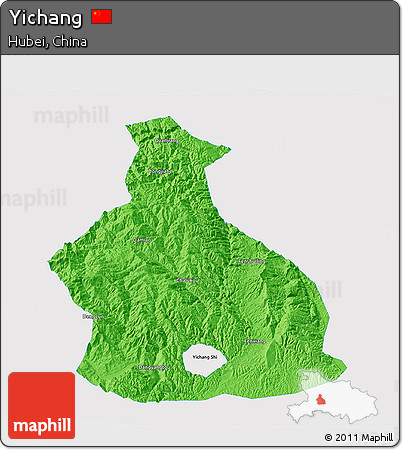Political 3D Map of Yichang, single color outside