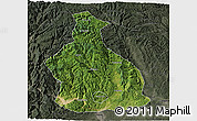 Satellite 3D Map of Yichang, darken, semi-desaturated
